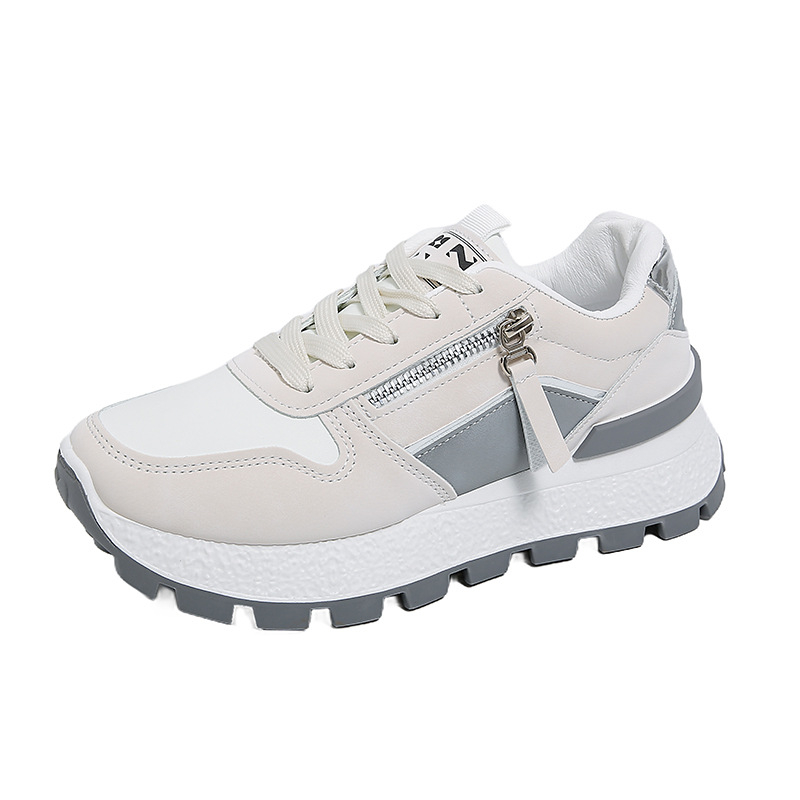 Ženske tenisice s debelim potplatom, PU kožna gornja, boja blok uzorak, vezivanje pertlama, srednja peta 3–5 cm