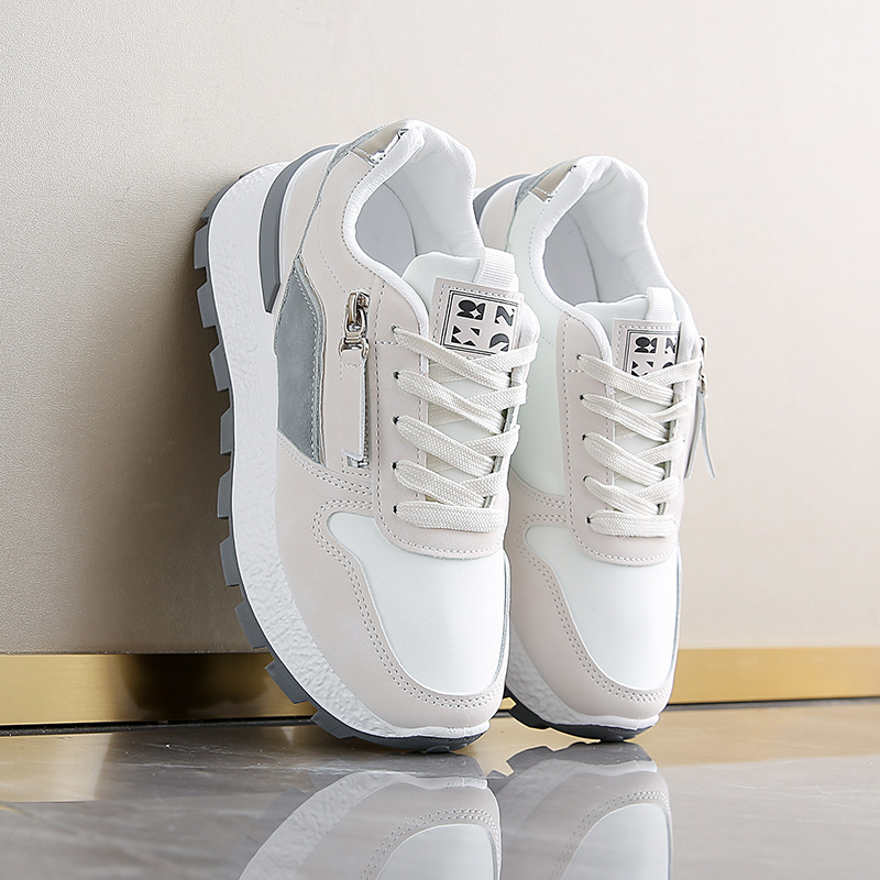 Ženske tenisice s debelim potplatom, PU kožna gornja, boja blok uzorak, vezivanje pertlama, srednja peta 3–5 cm