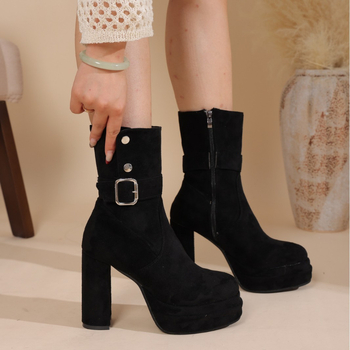 Ženske čizme u korejskom stilu s okruglim vrhom, debelim potpeticama, PU gornjim dijelom, niskim šarom