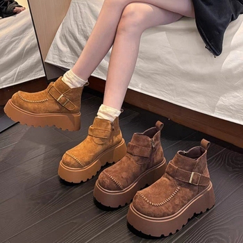 Ženske Martin čizme, gornji dio od mikrovlakna, gumena potplata, okrugli vrh, debeli srednji pet, niski shaft