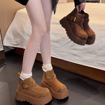 Ženske Martin čizme, gornji dio od mikrovlakna, gumena potplata, okrugli vrh, debeli srednji pet, niski shaft