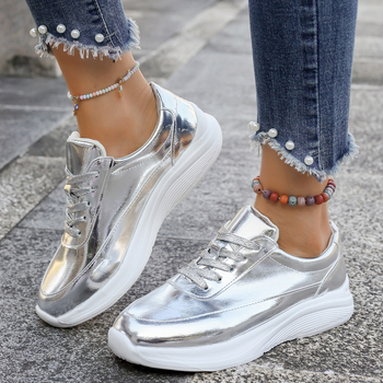 Ženske loaferice od PU kože s okruglim nosom, lagana platforma, prednje vezanje