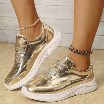 Ženske loaferice od PU kože s okruglim nosom, lagana platforma, prednje vezanje