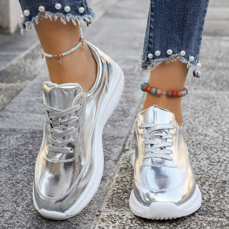 Ženske loaferice od PU kože s okruglim nosom, lagana platforma, prednje vezanje