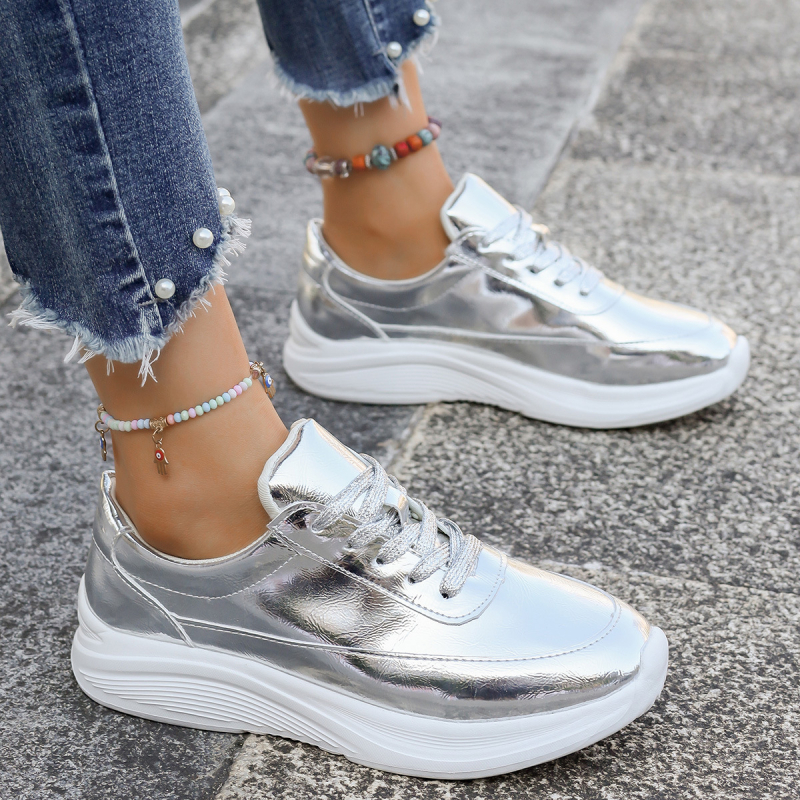 Ženske loaferice od PU kože s okruglim nosom, lagana platforma, prednje vezanje