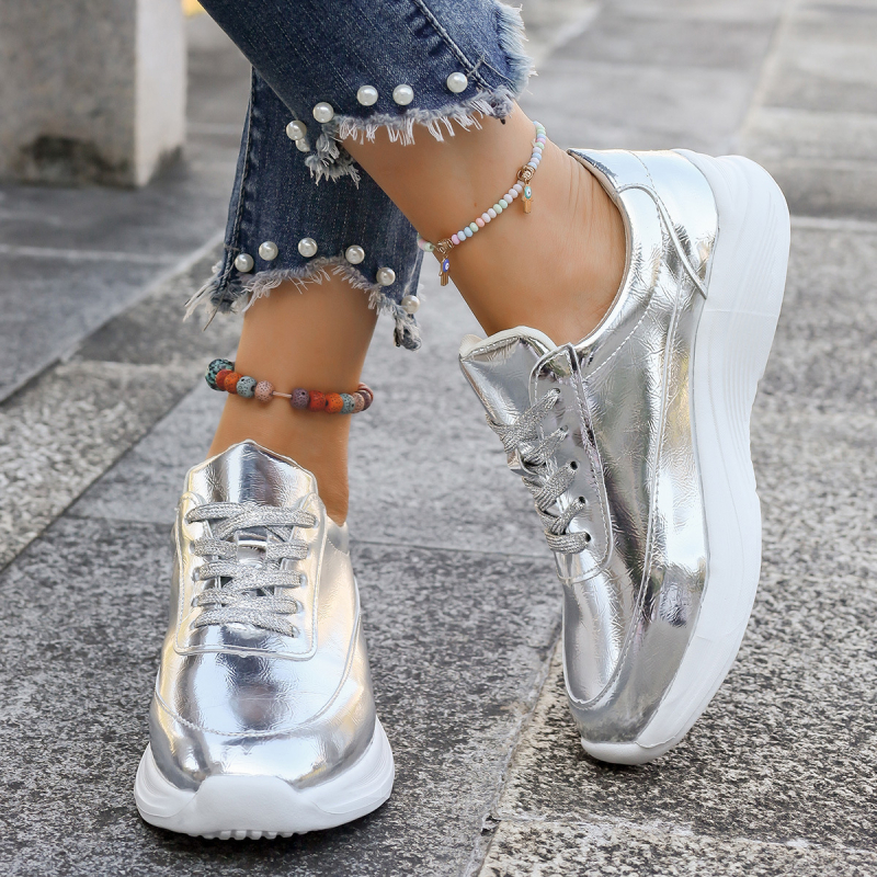 Ženske loaferice od PU kože s okruglim nosom, lagana platforma, prednje vezanje