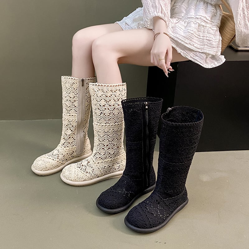 Ženske ljetne sandale od čipkaste mreže – okrugli vrh, mikrovlaknast gornji dio, gumena potplata, stražnji remen, kopča s jednim remenom