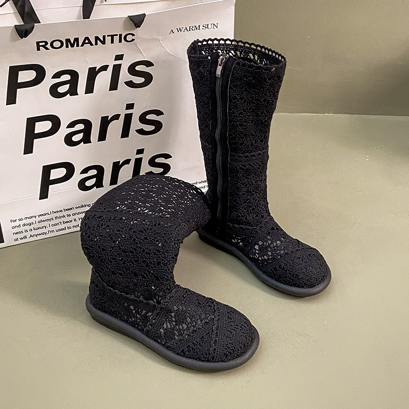 Ženske ljetne sandale od čipkaste mreže – okrugli vrh, mikrovlaknast gornji dio, gumena potplata, stražnji remen, kopča s jednim remenom