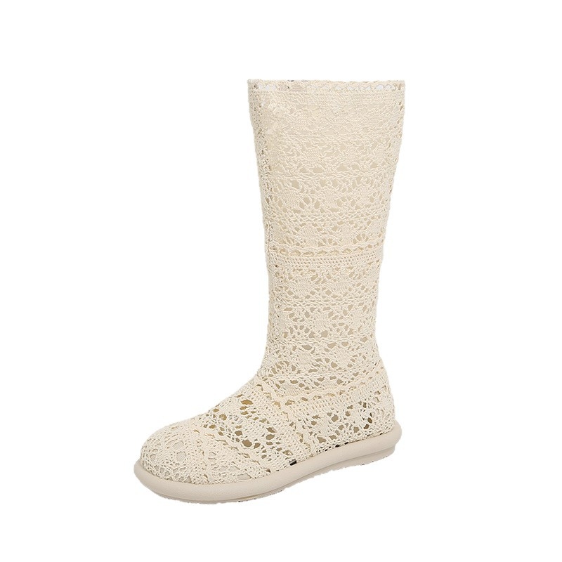 Ženske ljetne sandale od čipkaste mreže – okrugli vrh, mikrovlaknast gornji dio, gumena potplata, stražnji remen, kopča s jednim remenom