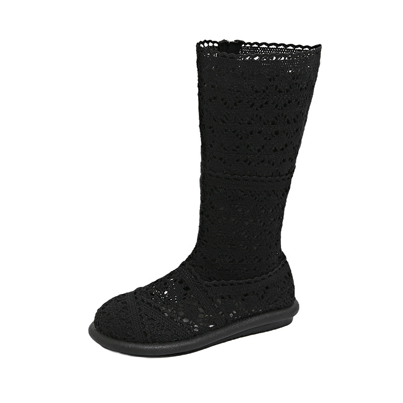 Ženske ljetne sandale od čipkaste mreže – okrugli vrh, mikrovlaknast gornji dio, gumena potplata, stražnji remen, kopča s jednim remenom