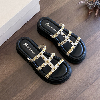 Ženske sandale s jednim remenom, otvoreni prst, slip-on, gumena tabanica, debljina 3-5 cm