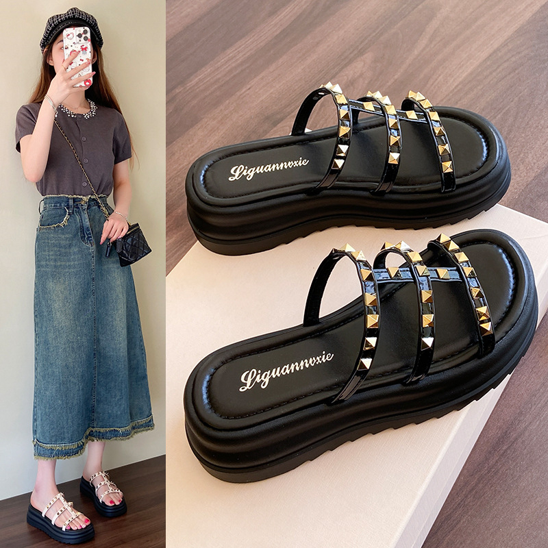 Ženske sandale s jednim remenom, otvoreni prst, slip-on, gumena tabanica, debljina 3-5 cm