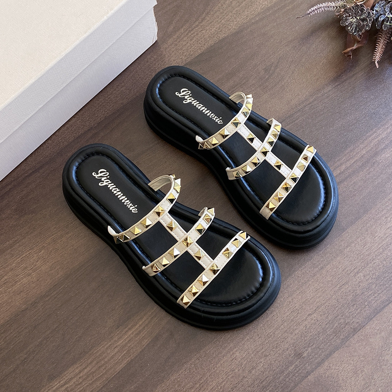 Ženske sandale s jednim remenom, otvoreni prst, slip-on, gumena tabanica, debljina 3-5 cm