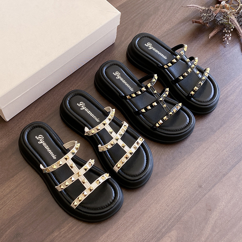 Ženske sandale s jednim remenom, otvoreni prst, slip-on, gumena tabanica, debljina 3-5 cm