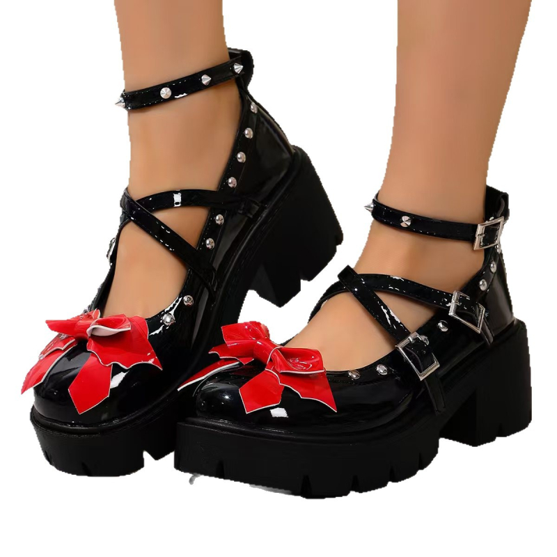 Mary Jane cipele sa kopčom, okrugli vrh, srednja peta 3–5 cm, PU gornji dio, gumena potplata