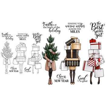 Ștampilă din silicon pentru decorarea hârtiei, design Anul Nou cu 3 figuri, material: matriță din oțel cu carbon, fabricație: turnare, cod produs: YX1635