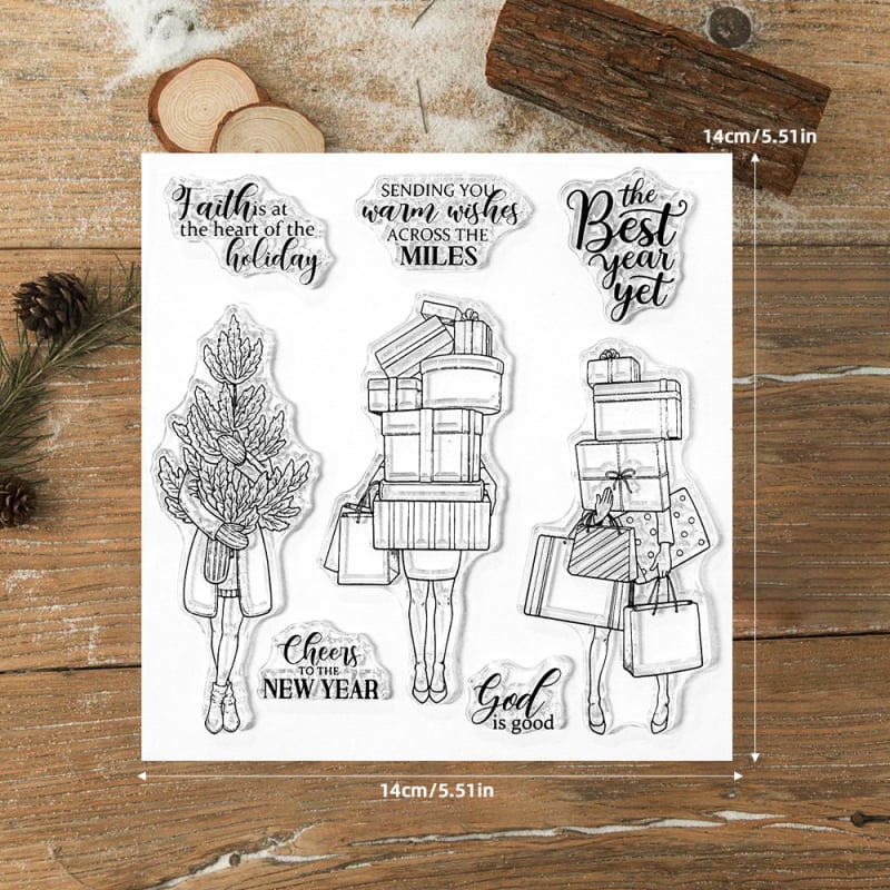 Ștampilă din silicon pentru decorarea hârtiei, design Anul Nou cu 3 figuri, material: matriță din oțel cu carbon, fabricație: turnare, cod produs: YX1635