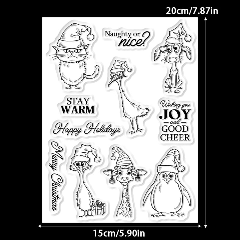 Ștampilă transparentă pentru embosare, cu motiv animal în pălărie, din oțel carbon și silicon, pentru decorarea caietelor