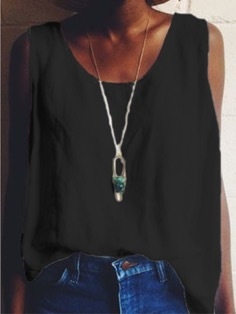 Ženski bez rukava T-shirt u jednoj boji - pamuk-poliester smjesa, pamuk 30–50%, poliester 10–29%, okrugli izrez, širok kroj