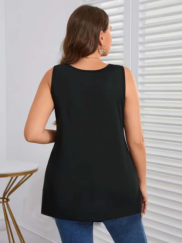 Plus-size dámske tielko bez rukávov s V výstrihom, prekríženými ramienkami a otvoreným chrbtom, ležérny letný top (Materiál: Milk Silk; Hlavné zloženie: Polyester 95%+; Druhé zloženie: Spandex; Dĺžka: Normálna 50–65 cm; Strih: Voľný)