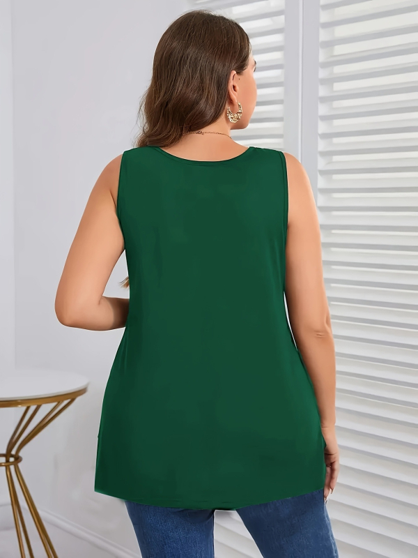 Plus-size dámske tielko bez rukávov s V výstrihom, prekríženými ramienkami a otvoreným chrbtom, ležérny letný top (Materiál: Milk Silk; Hlavné zloženie: Polyester 95%+; Druhé zloženie: Spandex; Dĺžka: Normálna 50–65 cm; Strih: Voľný)