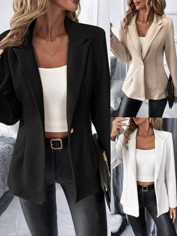 Ženski blejzer slim fit, poliester s elastanom, rever, dugi rukavi, zatvaranje na jedno dugme