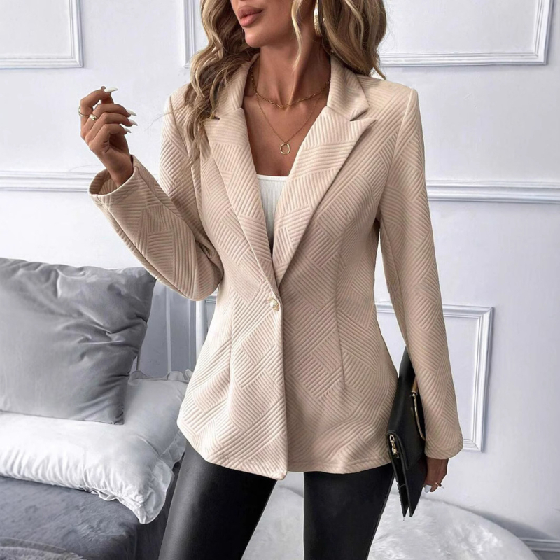 Ženski blejzer slim fit, poliester s elastanom, rever, dugi rukavi, zatvaranje na jedno dugme