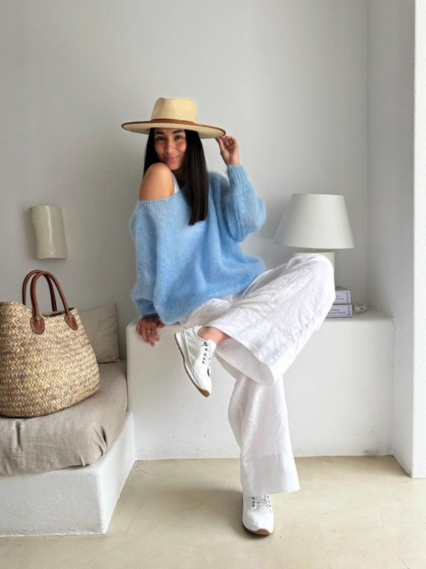 Ležerni pulover od poliestera s brodskim izrezom i prorezima