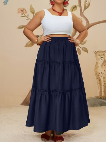 Volanų sijonas, poliesteris, ilgas, gatvės stilius, rudens 2025