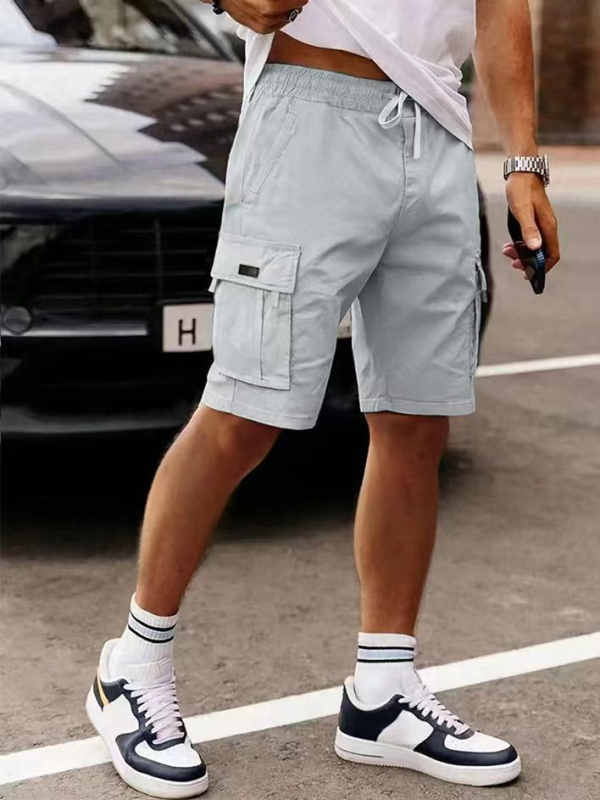 Muške cargo šorceve s vezanjem, kapri duljina, mikroelastičan pojas, poliester 96%, sportski stil
