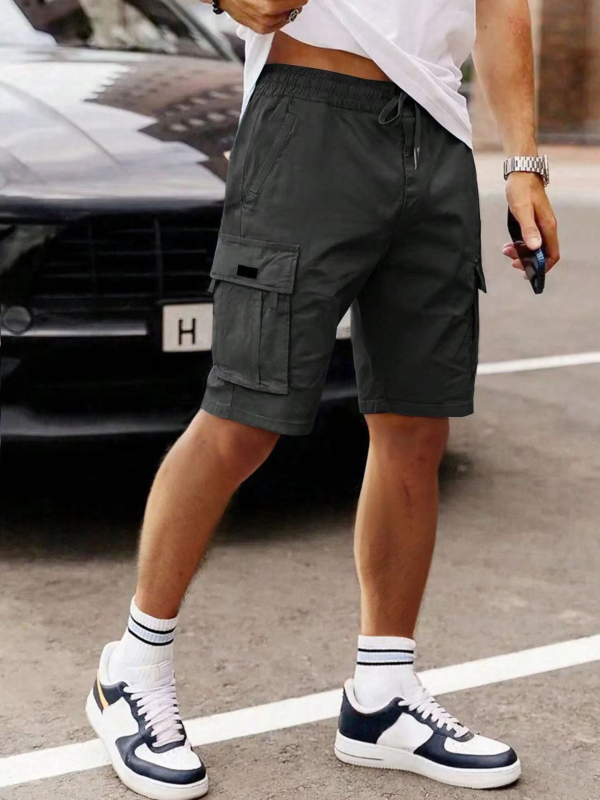 Muške cargo šorceve s vezanjem, kapri duljina, mikroelastičan pojas, poliester 96%, sportski stil