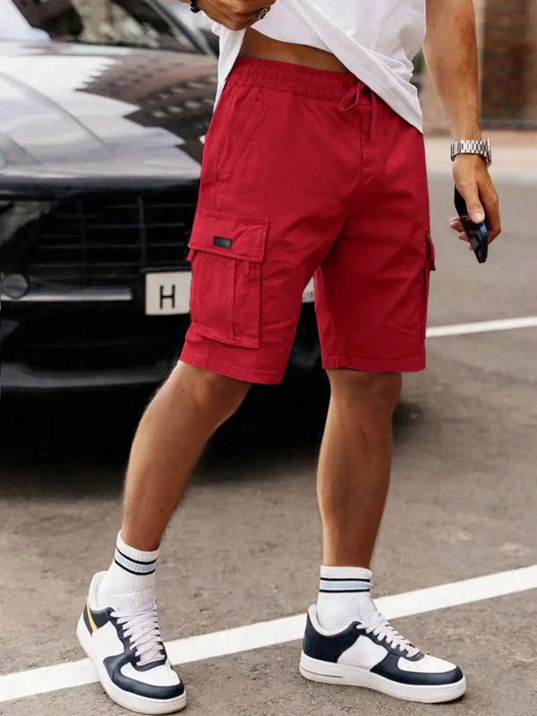 Muške cargo šorceve s vezanjem, kapri duljina, mikroelastičan pojas, poliester 96%, sportski stil