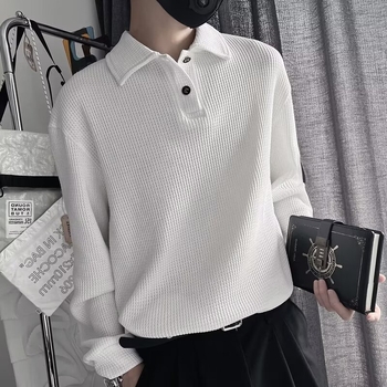 Polo tričko s dlhým rukávom, jednofarebné, voľný strih, tkanina z polyesterovej zmesi