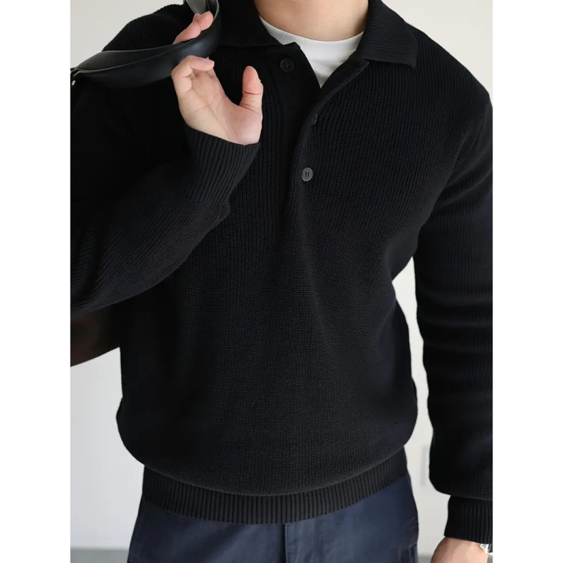 Polo tričko s dlhým rukávom, jednofarebné, voľný strih, tkanina z polyesterovej zmesi