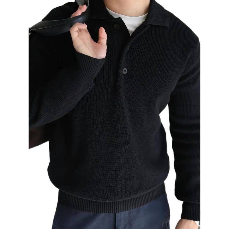 Polo tričko s dlhým rukávom, jednofarebné, voľný strih, tkanina z polyesterovej zmesi