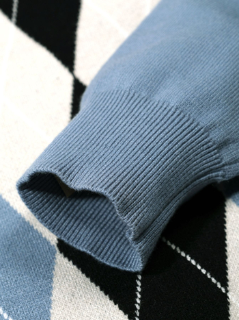 Muški džemper s jacquardom i kariranim uzorkom, V-izrezom, dugim rukavima, straight krojem, debeli pleteni materijal, sintetičko vlakno smjesa (50% viskoze)