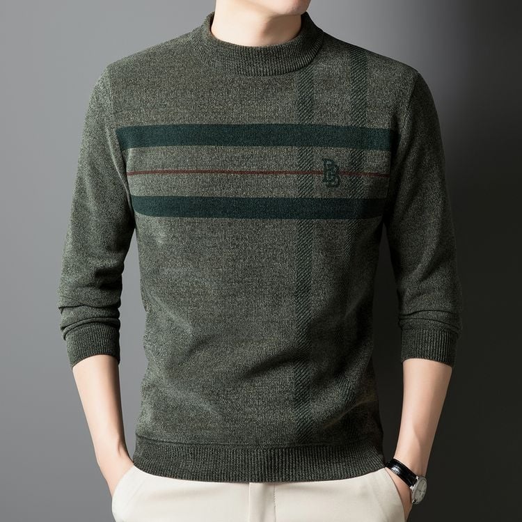 Meeste villane kampsun fleece voodriga, ümmarguse kaelusega, vaba lõige, paks kudum