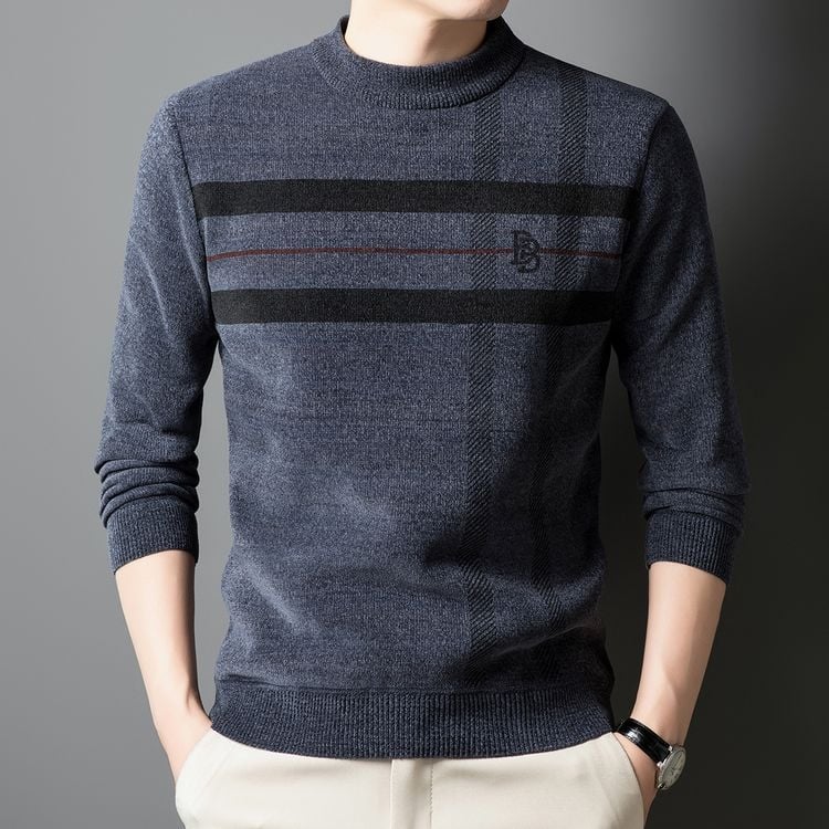 Meeste villane kampsun fleece voodriga, ümmarguse kaelusega, vaba lõige, paks kudum