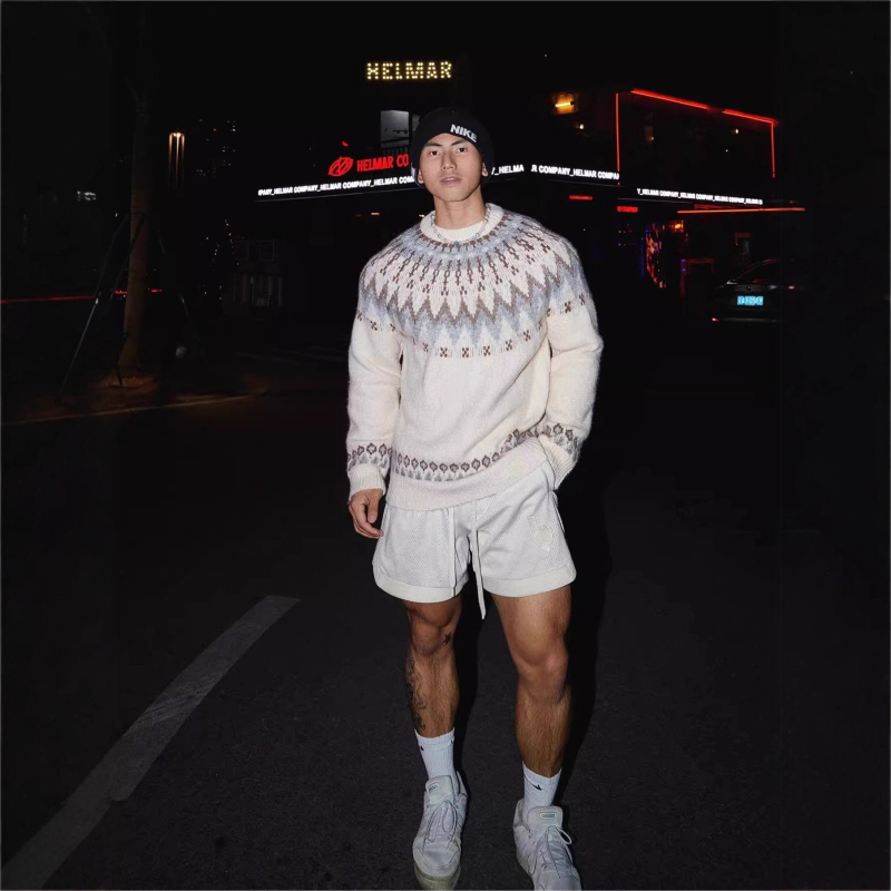 Pletena majica s okruglim izrezom, Argyle uzorak, udoban kroj, tkanina od pamukove smjese (95% poliester), jesen-zima