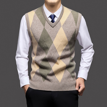 Meeste varrukateta vest, diamantsed muster, paks akrüülsegu 30–35%, V-kaelus, ilma kraega, kevad-sügisperiood