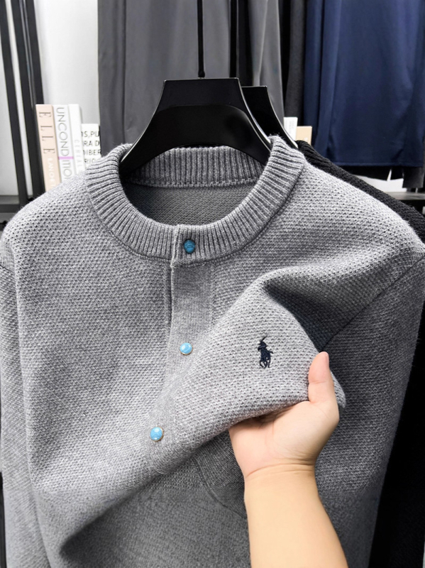 Pleteni kardigan s embroiderijom, korejskog stila, slobodan kroj, okrugli ovratnik, dugi rukavi, sastav materijala: 50% akril, 30,3% poliestar, 19,7% elastan