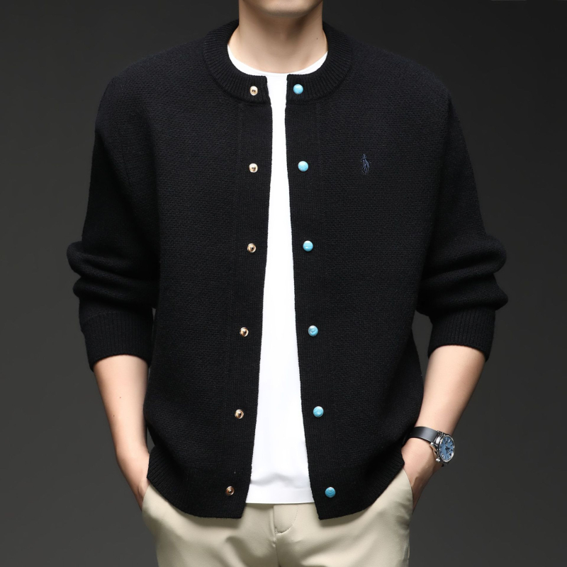 Pleteni kardigan s embroiderijom, korejskog stila, slobodan kroj, okrugli ovratnik, dugi rukavi, sastav materijala: 50% akril, 30,3% poliestar, 19,7% elastan