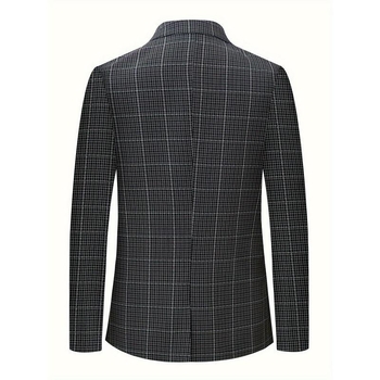 Kasdienis vyriškas kostiumas iš lino-korduro audinio, siauras siluetas, vieno mygtuko, rever, pavasaris 2025