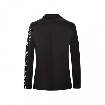 Slim-fit švarkas su šalikine apykakle, vieno mygtuko sagos, patchwork dizainas, poliesterio mišinys