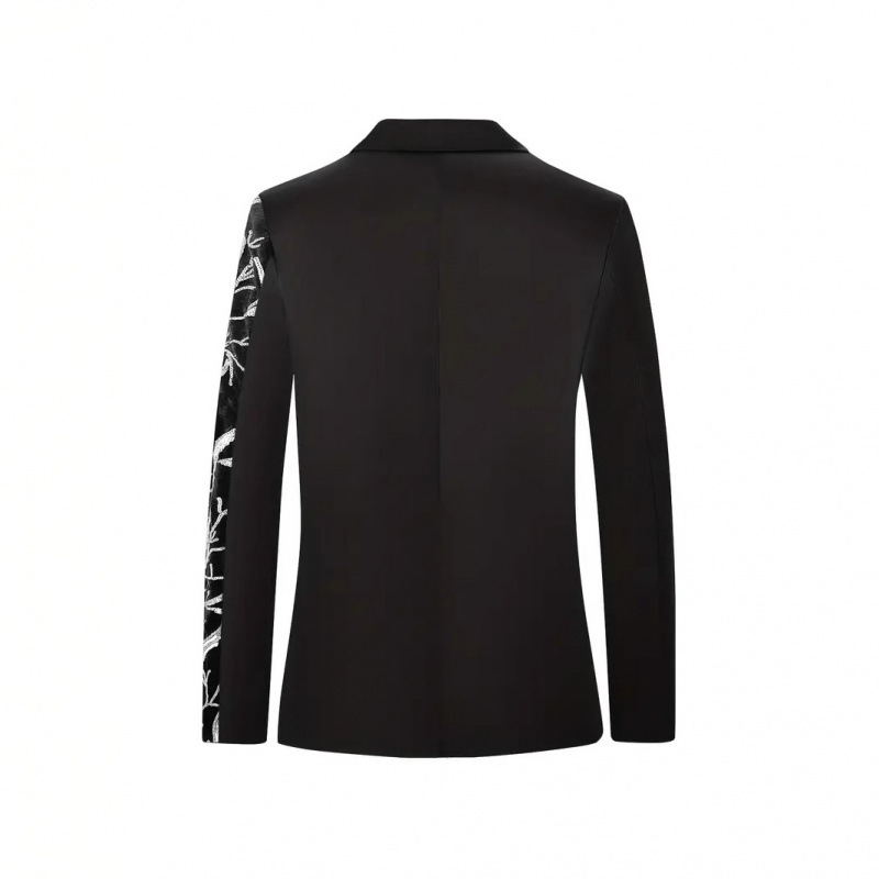 Slim-fit švarkas su šalikine apykakle, vieno mygtuko sagos, patchwork dizainas, poliesterio mišinys