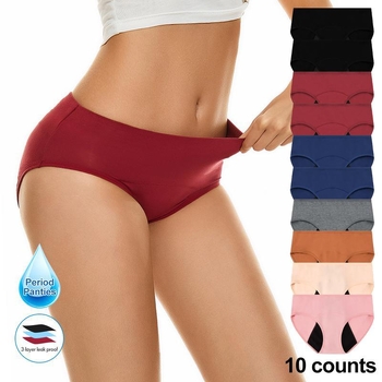 Bezšivni ženski donji veš za menstrualno razdoblje, 10 komada, visok struk, pamuk