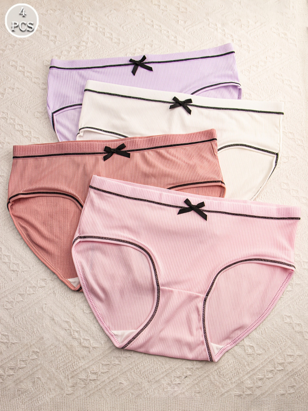 4-dielne spodné prádlo, dýchajúca stredná oblasť pásu s detailom motýlieho uzla, Modal s obsahom bavlny <30%, univerzálny štýl, zimná sezóna 2024