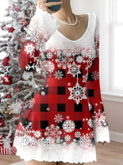 Haljina s V izrezom, rukavi trumpet, srednja duljina, poliester, elegantan gradski stil