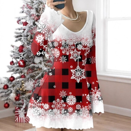 Haljina s V izrezom, rukavi trumpet, srednja duljina, poliester, elegantan gradski stil