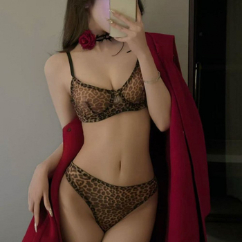 Leopard print set grudnjaka, seksi stil 3/4, ultratanke čašice, glavni materijal: najlon; podstava: spandex